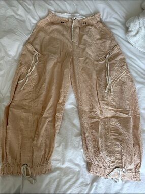 Free People Blush Peach Wide Leg Drawstring Pants